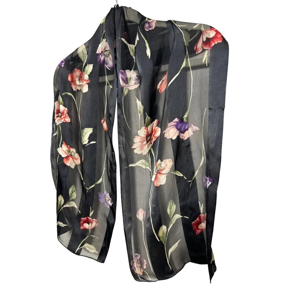 Echo Black Floral Sheer‎ Scarf Wrap Shawl Women's 51